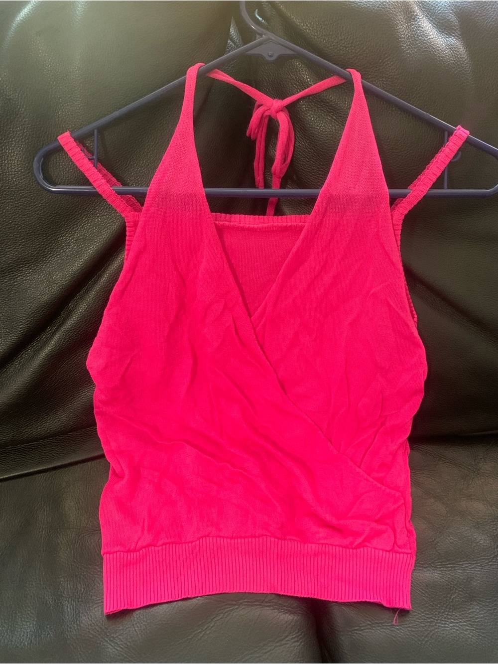 Women’s Hot Pink Halter Surplice Tank Top